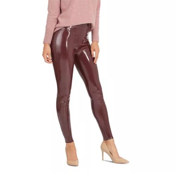 SPANX Faux Leather Patent Leggings in Ruby Size Medium - Picture 2 of 10